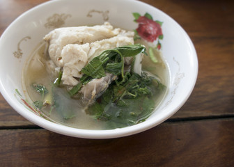 food fish soup rice Asian Thai meal concept