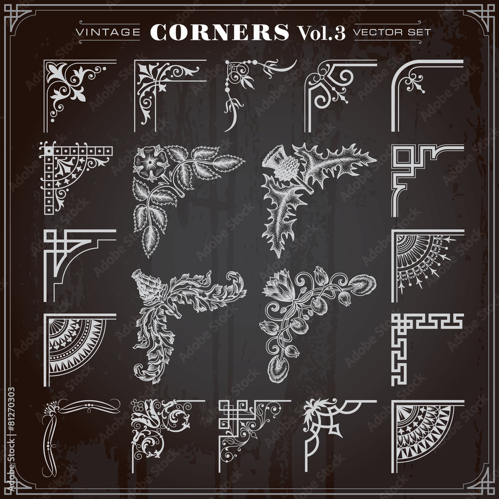 Canvas Prints vintage design elements corners and borders set 3