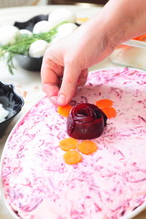 Russian traditional salad 'herring under fur coat'