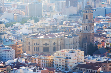 Fototapeta na wymiar View of Malaga Cathedral and cityspace