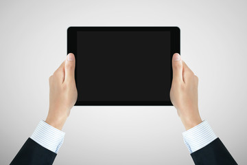 Businessman hands hoilding tablet pc with empty screen