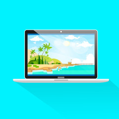 new modern laptop computer front view screen icon flat