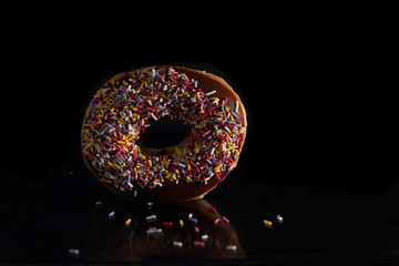 Chocolate frosted sprinkled donut