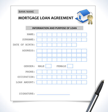 mortgage paper form ,loan application with home icon