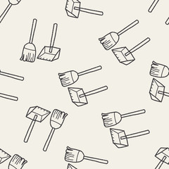 broom doodle seamless pattern background