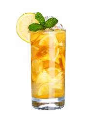 Foto op Canvas Glass Of Cold ice tea Drink isolated on white background © bestvc
