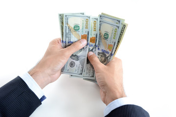 Businessman hands counting money,US dollar (USD) bills