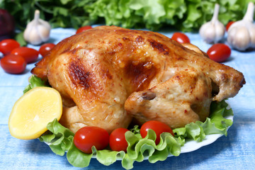 baked fried chicken carcass with vegetables