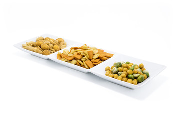 Various snack on white background