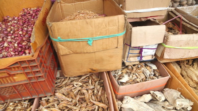 GALLE, SRI LANKA - MARCH 2014: The view of boxes with ingredients in the local market in Galle. Galle is the administrative capital of Southern Province, Sri Lanka and is the district capital of Galle District. 