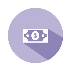 Icono billete dólar morado botón sombra