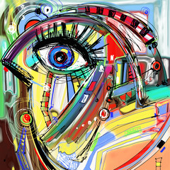 original abstract digital painting artwork of doodle bird