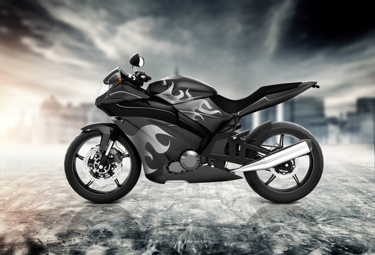 Motorcycle Motorbike Bike Riding Contemporary Black Concept
