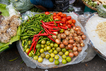 Fresh food market / Vegetables, chili, lemon, tomato, onion in Thailand
