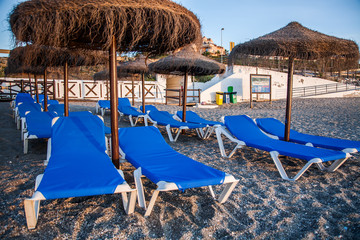Umbrellas and sunbeds on the beach