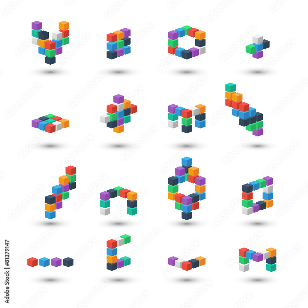 Aufkleber set of abstract 3d color cubes on white background.