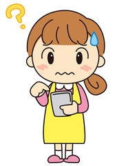 Obraz premium 困り顔主婦とスマホ