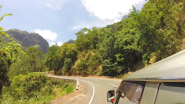 Mountain road view from car in Ella, Sri Lanka