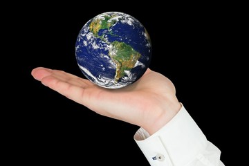 Composite image of hand presenting