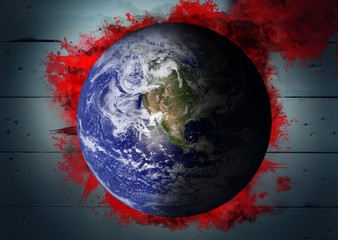 Naklejka na ściany i meble Composite image of earth with red smoke