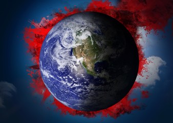 Composite image of earth with red smoke