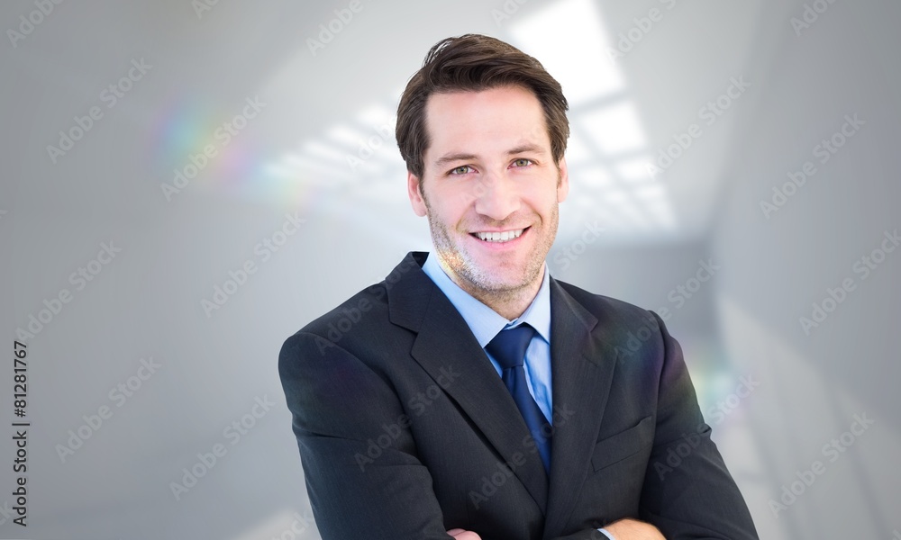 Poster composite image of smiling businessman with arms crossed