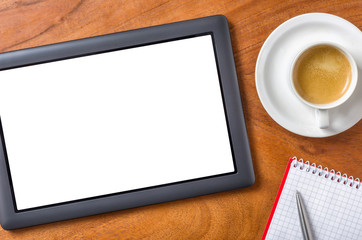Obraz na płótnie Canvas Tablet mit Textfreiraum auf einem Schreibtisch
