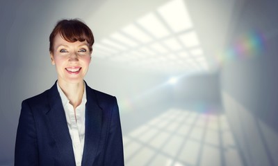 Composite image of happy businesswoman