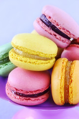 Assortment of colourful French macarons closeup