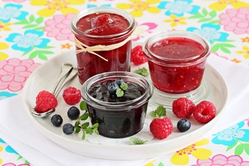 Homemade delicious jams ( blueberry,strawberry,raspberry ).