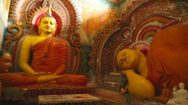 GALLE, SRI LANKA - MARCH 2014: The view of Buddhas in a temple in Galle. Galle is the administrative capital of Southern Province, Sri Lanka and is the district capital of Galle District. 