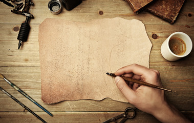 Piece of leather with hand drawing