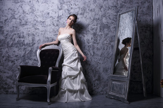 Portrait of beautiful bride. Wedding dress. Wedding decoration
