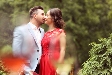 Beautiful elegant couple in nature