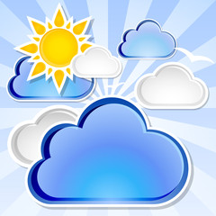 Weather background with sunshine and clouds, vector illustration