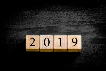 Year 2019 isolated on black background with copy space