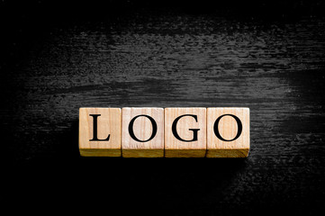 Word LOGO isolated on black background with copy space