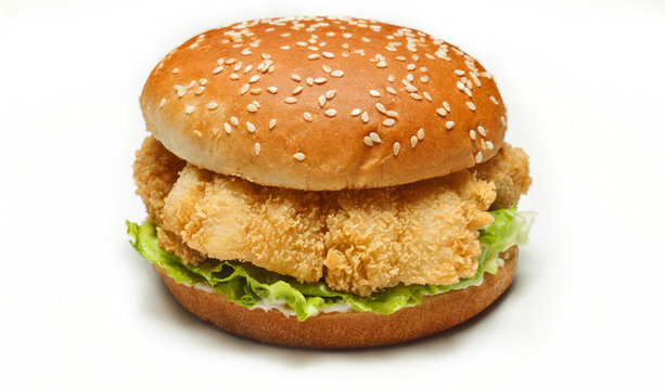 Chicken Burger On White Background