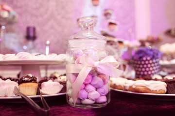 Fototapeta na wymiar Mix of wedding sweets on table