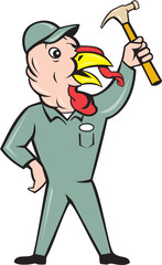 Turkey Builder Hammer Standing Cartoon