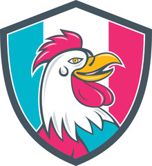 French Rooster Head France Flag Shield Cartoon
