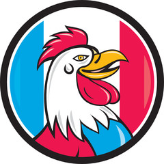 French Rooster Head France Flag Circle Cartoon
