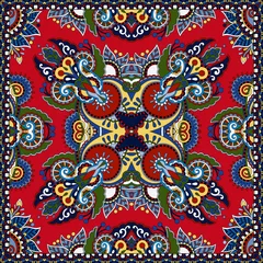 Poster Im Rahmen red ornamental floral paisley bandanna © Kara-Kotsya