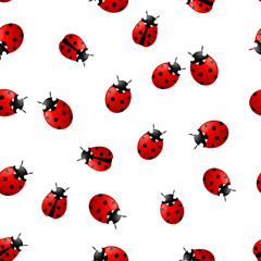 Seamless pattern with red ladybugs