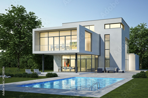 Moderne villa 3 weiss abend" stockfotos und lizenzfreie bilder auf ... Moderne villa beispiele