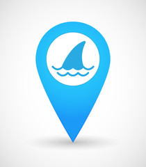 Map mark icon with a shark fin