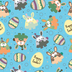 Seamless pattern with Easter eggs and bunnies.