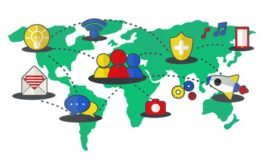 Naklejka premium Social Network Sharing Global Communications Connection Concept