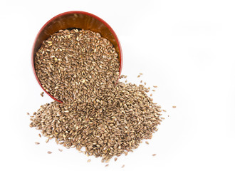 Flax seeds in a wooden bowl