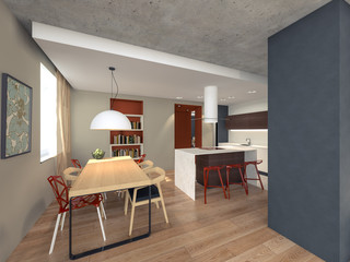 3d rendering kitchen with dining area